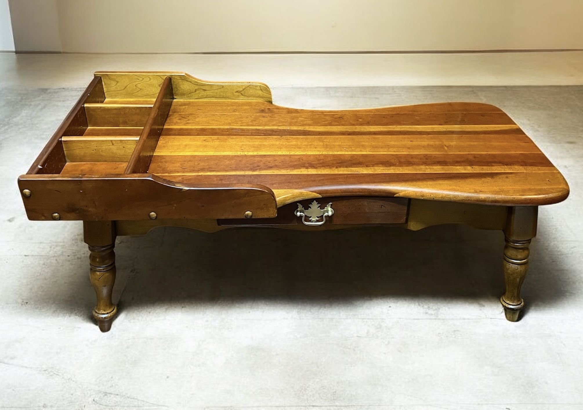 Vintage Wooden Bench Coffee Table with Organizer and Drawer