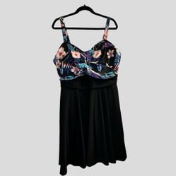 BloomChic Women’s Swim Dress  22-24 Black Pink Purple Floral Swimsuit

