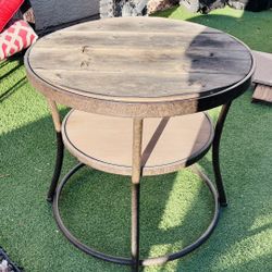 🦖 Rustic Round Accent Table with Storage Shelf – $15 🦕  📍 Pickup Location: S. Durango & 215 near IKEA  Features:  * Rustic farmhouse style round ac