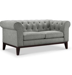 Abbyson Living Cecelia Fabric Loveseat - Chesterfield Style, Linen Upholstery, Gray