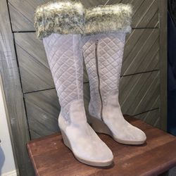 Ann Taylor LOFT Wedge Fur Suede Boots Size 6M