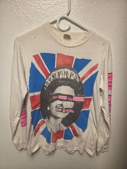 Vintage Sex Pistols No Future God Save The Queen White shirt long 1980s 80s Rare