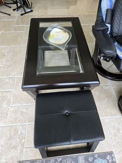 Coffee Table Set with 2 Tuck-Away Leather Ottomans