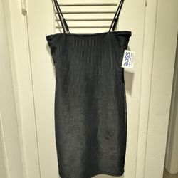 Black Ribbed Mini-Dress, Size M