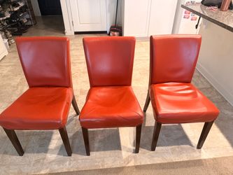 Set of 3 Red/Orange Leather Dining Chairs