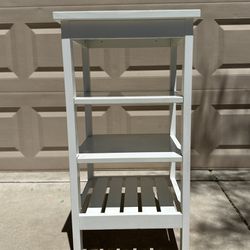 White Side Table W/ Shelving And Storage
