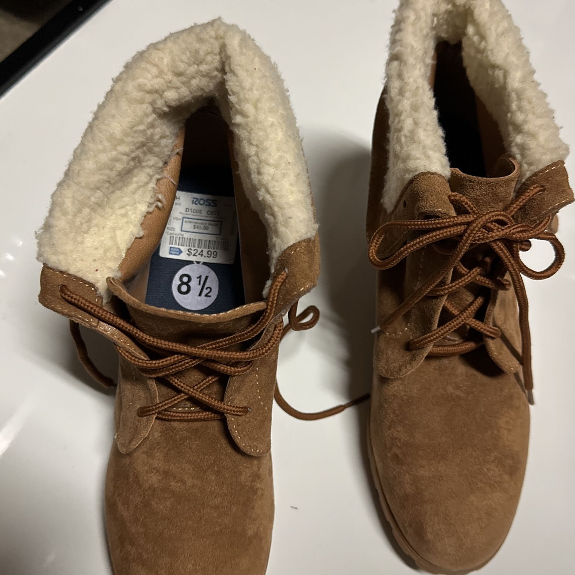 Brown Wedge Heel Boots With Fur $24.99