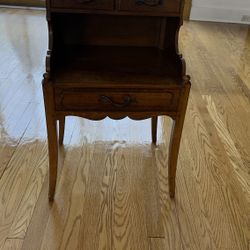 vintage wooden telephone table / side table with drawers.