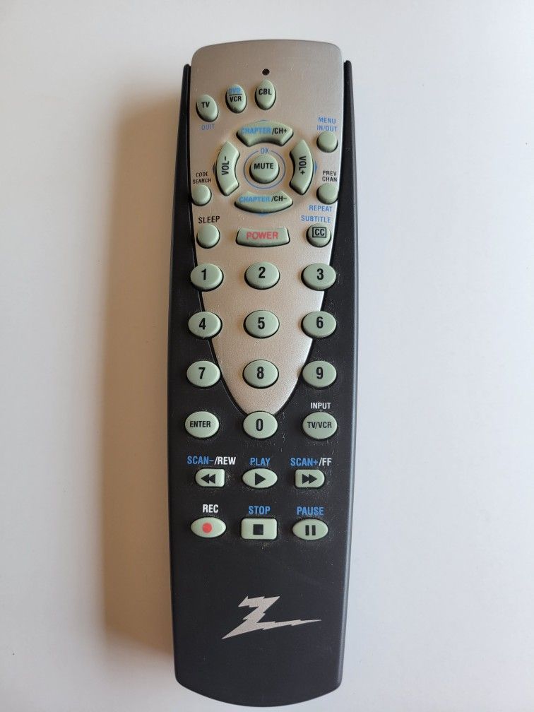 Zenith TV DVD VCR Cable Remote CL032 OEM Black Silver EUC