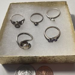 Vintage Lot Of 5 Sterling Silver Nice Rings
