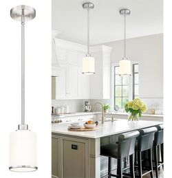BrushedNickel Pendant Lights Kitchen Island,Hanging Lights Fixture
Mini Kitchen Pendant Lighting Over Island with Milk Glass, Hanging Lights for Sink,
