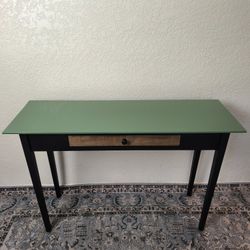 Minimalist Desk: Moss Green Top, Black Frame, Real Wood Drawer / READ DESCRIPTION
