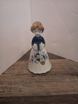 Vintage China Bell Girl With Kids Blue And White