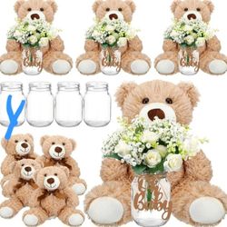 Sliner  Bear Centerpieces for Baby Shower Decorations Baby Shower Table Centerpieces with Bears Mason Jars Roses Bouquet Tags Burlap Rope for Ge