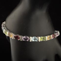 Sterling Silver Multi Gemstone Bracelet ~8.25"