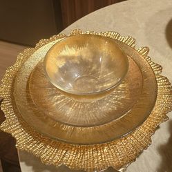 Glass gold foil plated 10 person dinner set