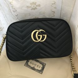 Gucci GG Marmont Small Shoulder Bag Black Matelassé Leather