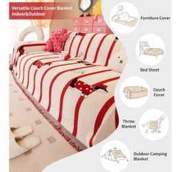 MDSASFD Couch Cover for Sofas, Sofa Couch Cover Washable for Dogs, Chenille Slipcovers Couch Covers for Protector Slipcover Pet Friendly(71"x 134"/Red
