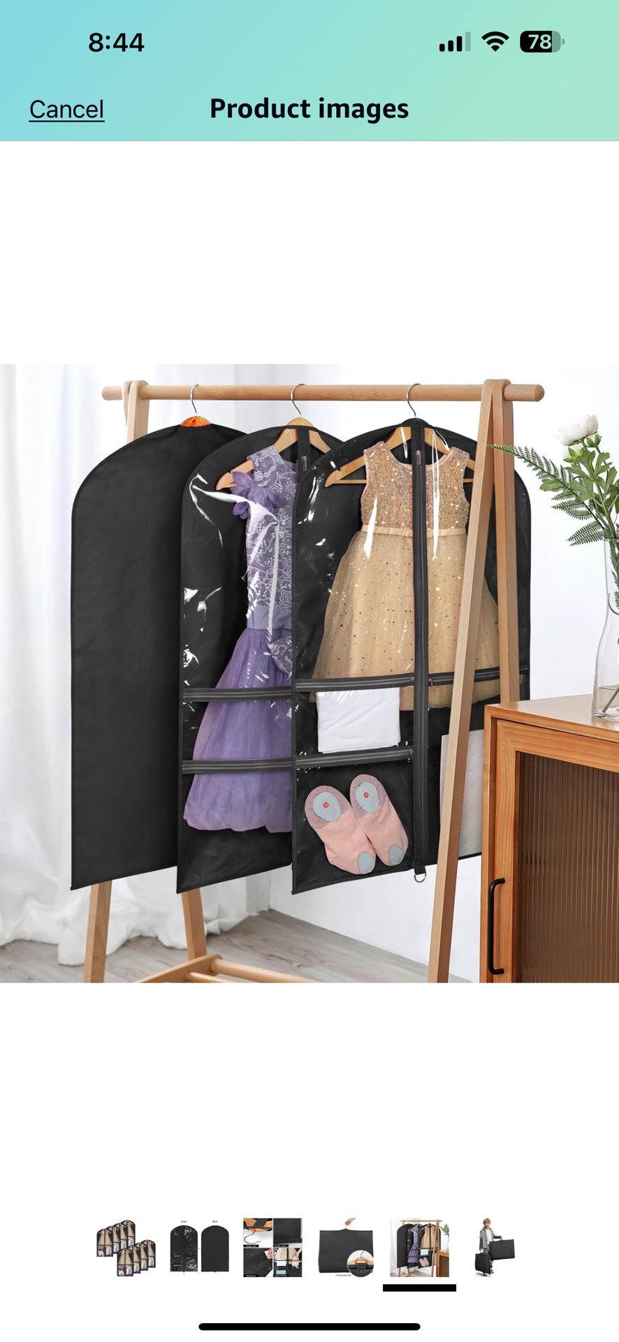 8 Garment Bag 40 Inch Hanging Clothes for Wedding or Events, with 3 Medium Clear Zipper Pockets for Accessories 