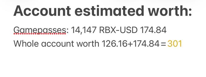Roblox account (Calculation of worth)