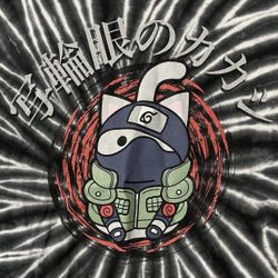 Naruto Shirt Black Tie-Dye Cat Anime Short Sleeve T-Shirt  Size S Small