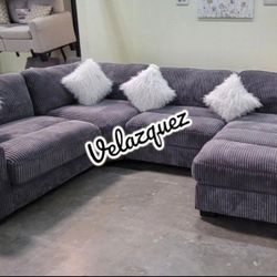 
✅️"4 pc grey wide welt cordury fabric upholstered modular sectional sofa with chaise"✅️✅️