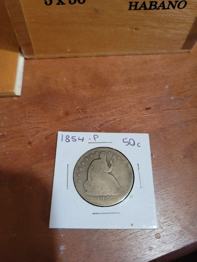 1854 Seated Liberty Half Dollar Silver Coin