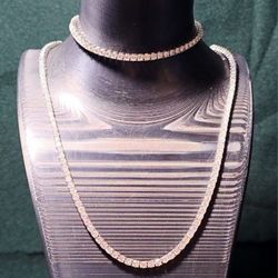 Iced Out! Solid 925 Silver Genuine Moissanite Tennis Chain (20") & Bracelet (8") Combo - 3mm Stones