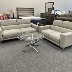 Very Comfortable And Modern Gray Leather Sofa & Love Seat!!