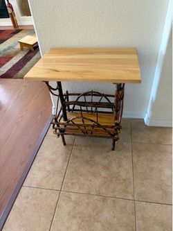 Rustic Wood Side Table with Magazine Rack