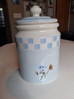 Vintage 1980's Hartstone Pottery Snow People Crate And Barrel Cookie Jar