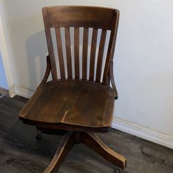 Vintage Sikes Wooden Swivel Office Banker Chair Antique Industrial