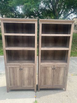 Myrasol matching 5 shelf weathered gray bookcases