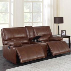 New Top Grain Real Leather Power Recliner Loveseat