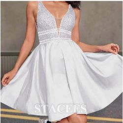 White Satin Beaded Dress