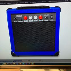LYXPRO electric guitar amp 20 W amplifier built in speaker headphone jack and aux input includes gain base, travel volume and grind in blue