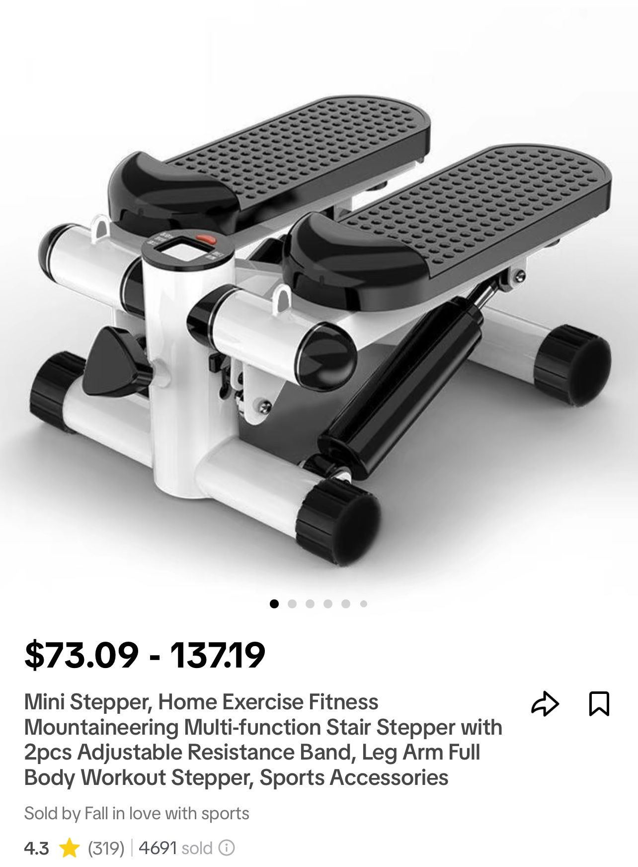 Mini Stepper, Home Exercise Fitness Mountaineering Multi-function Stair Stepper with 2pcs Adjustable Resistance Band, Leg Arm Full Body Workout Steppe
