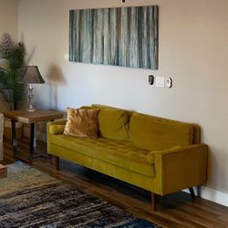 Modern Vintage Green Suede Couch