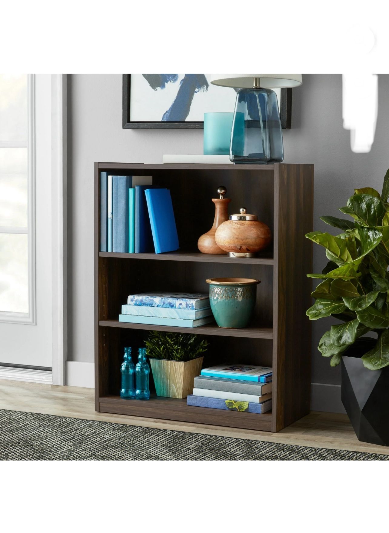 3-Shelf Bookcase with Adjustable Shelves, Canyon Walnut, New in Box