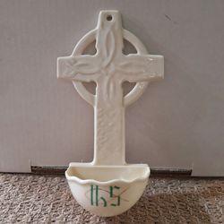 Celtic Cross Ceramic Holy Water Font