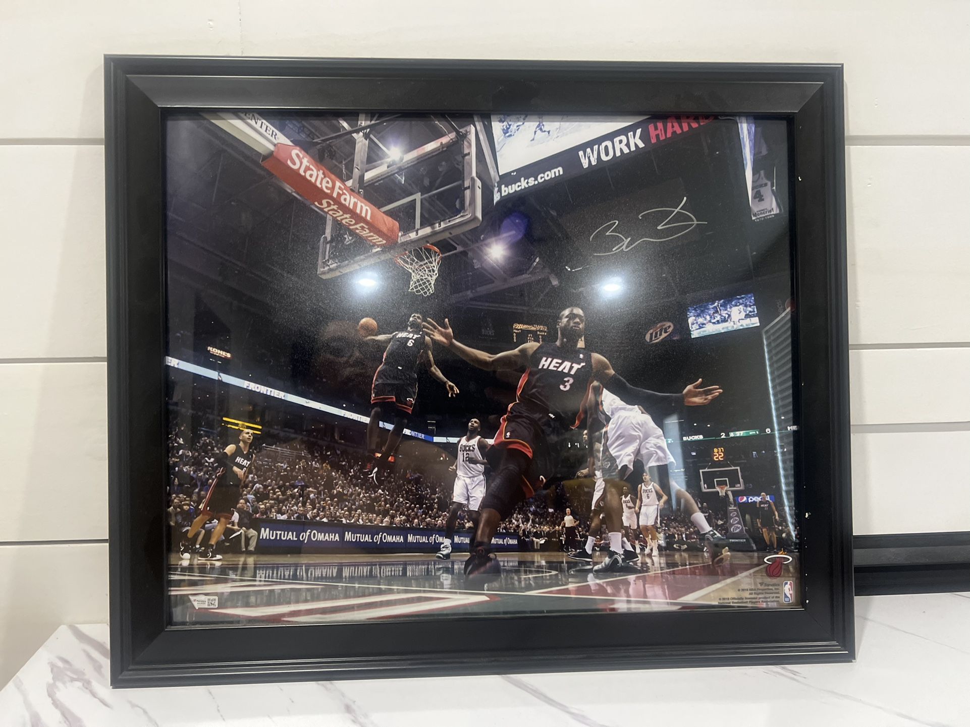 “The Iconic Dunk” Dwyane Wade To Lebron James Dunk Signed By Wade Framed 16X20 Photo With Proof Of Authenticity