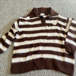 HYPOEKAI Men’s Casual Striped Polo Sweater Loose Fit Knit Top Size L