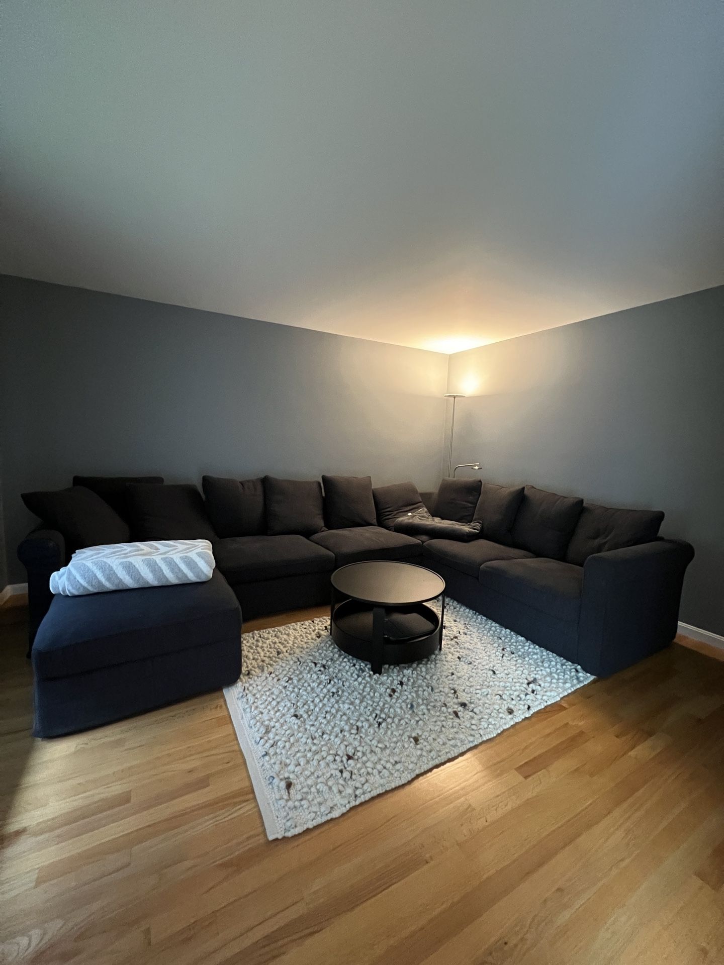 IKEA HÄRLANDA Corner sleeper sofa, 5-seat, with chaise/Sporda dark gray