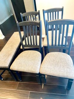 Ashley furniture, dining room chairs set of 4 with long bench