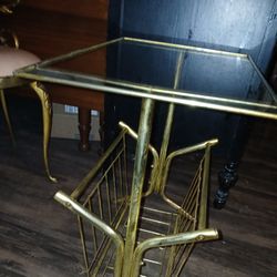 Mid Century Modern Atomic Gold Metal Glass Side Table With Store
