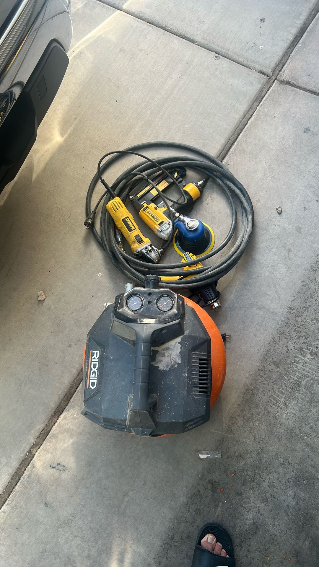 Compressor. Air Hose .orbital Pin Nailer. Grinder And Heat Gun