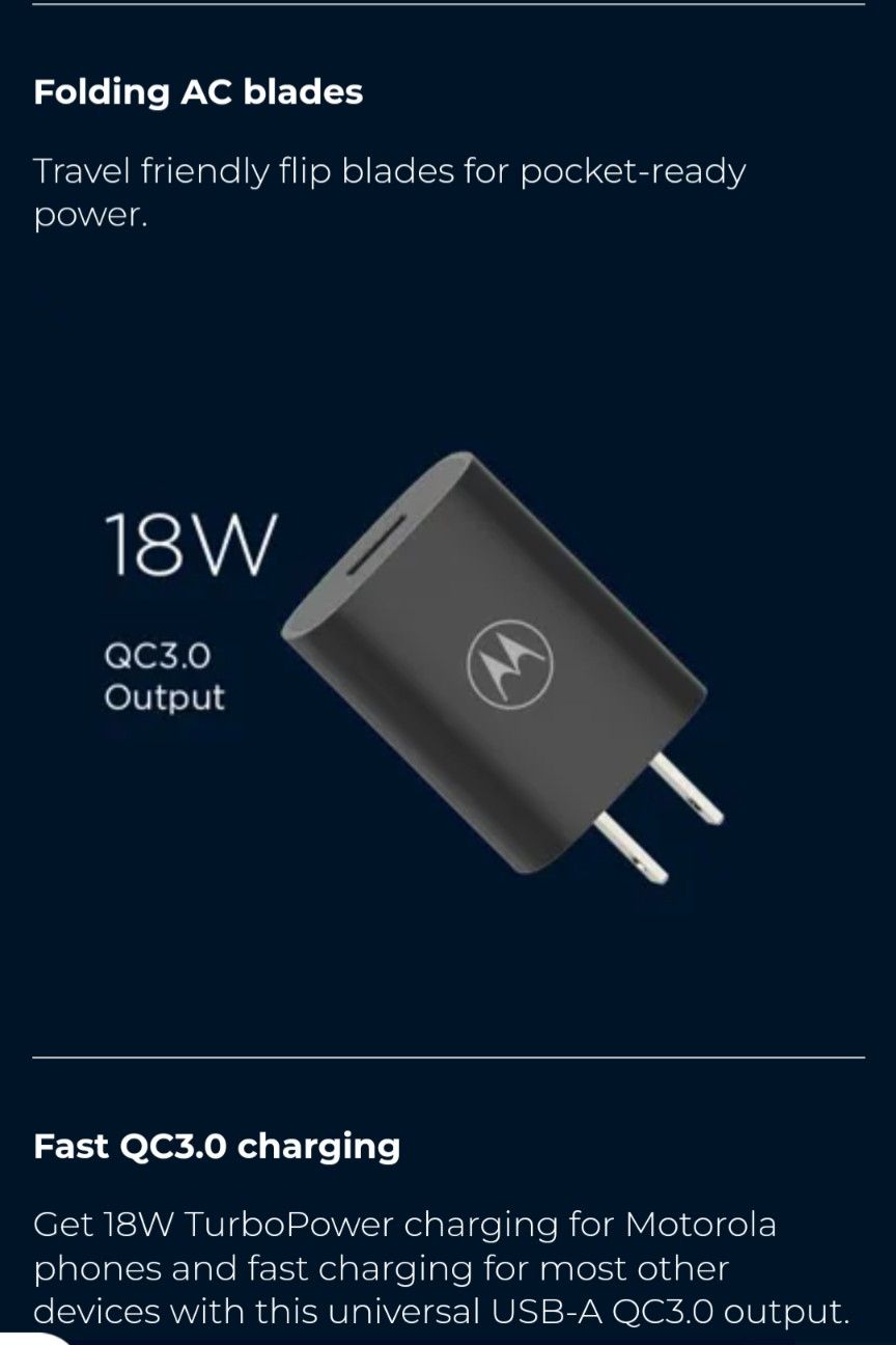 Motorola TurboPower Flip 18W Wall Charger - No Cable