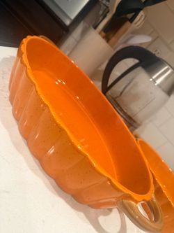 Orange Ceramic Oval Baking Dishes with Handles