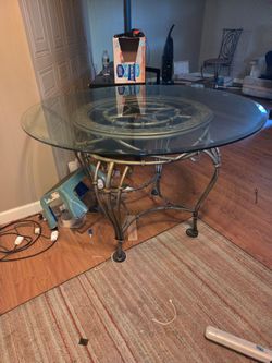 Glass table -3 chair ( need to be reupholstered)