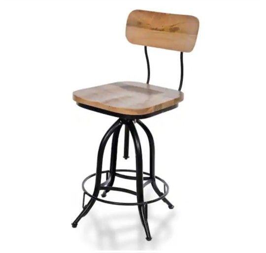 HomeRoots
24 in. Brown High Back Metal Counter Height Bar Chair with Wood Seat